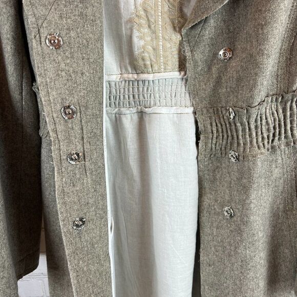 POLECI gray wool blend lined flared sleeve pocket elastic waist classic coat 4 - Picture 9 of 14
